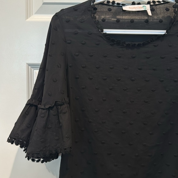 See by Chloe Black Embroidered Flare Sleeve Blouse Size 34 (Size 2) - Picture 4 of 12
